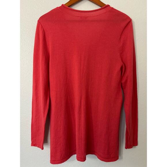 J. Jill Merino Wool Red Long Sleeve V-Neck Blouse Size Medium - Picture 3 of 5